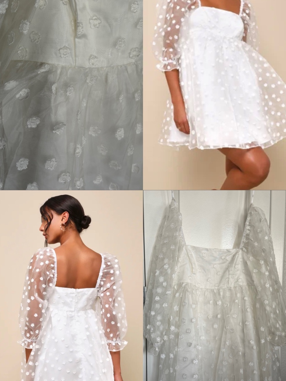 Lulus Bridal Spring White Swiss Dot Puff Sleeve Mini Dress - NEVER WORN
